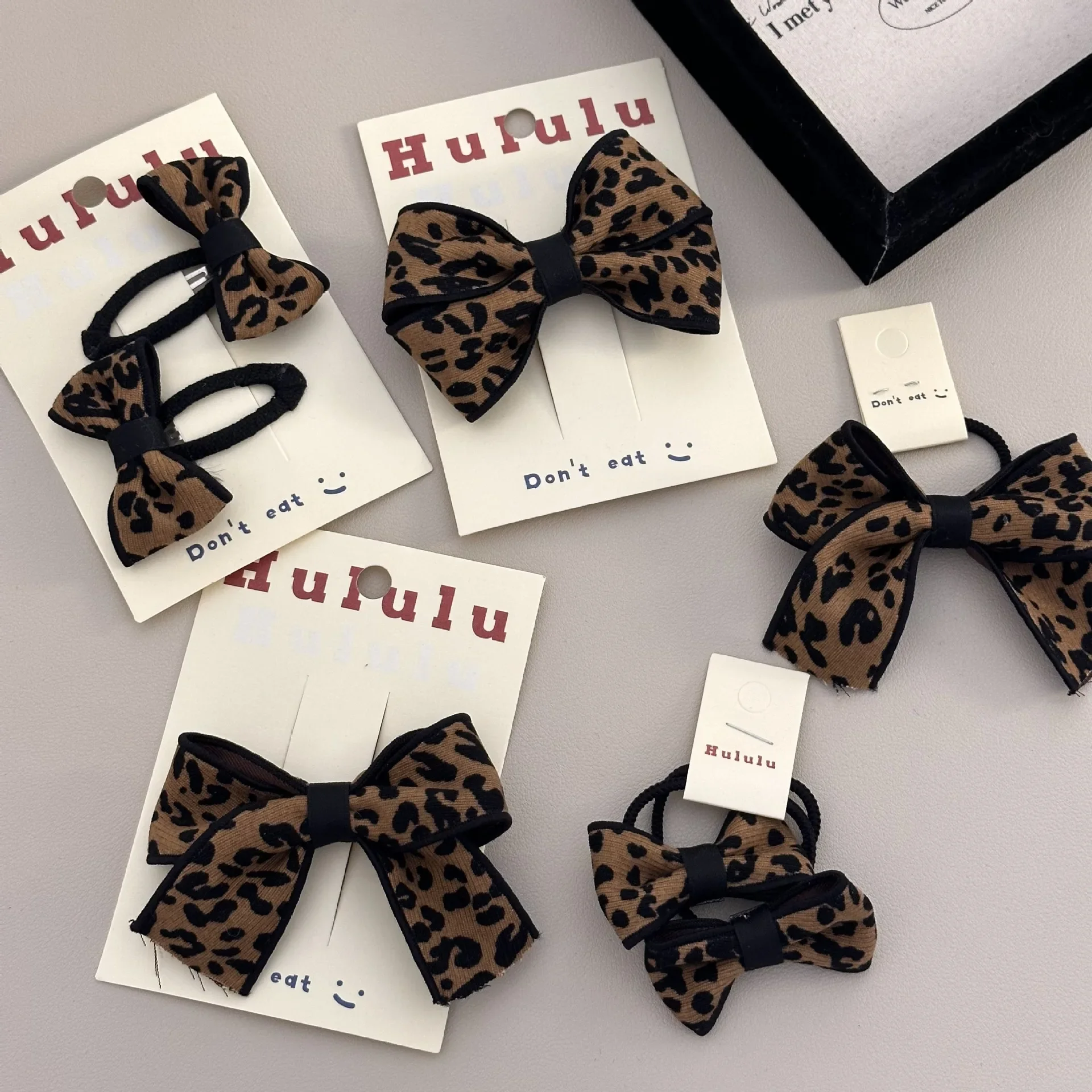 Korean hair accessories set leopard print for women girl bow pins and clip vintage trendy leading fashion scrunchies kpop Ribbon