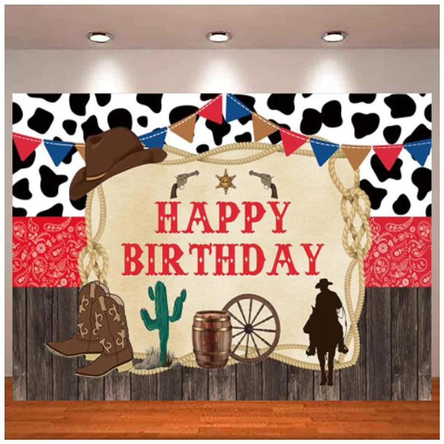 

Photography Backdrop For Western Cowboy Cowgirl Rustic Wood Cow Birthday Party Decor Wild Rodeo Boy Background Favors Props