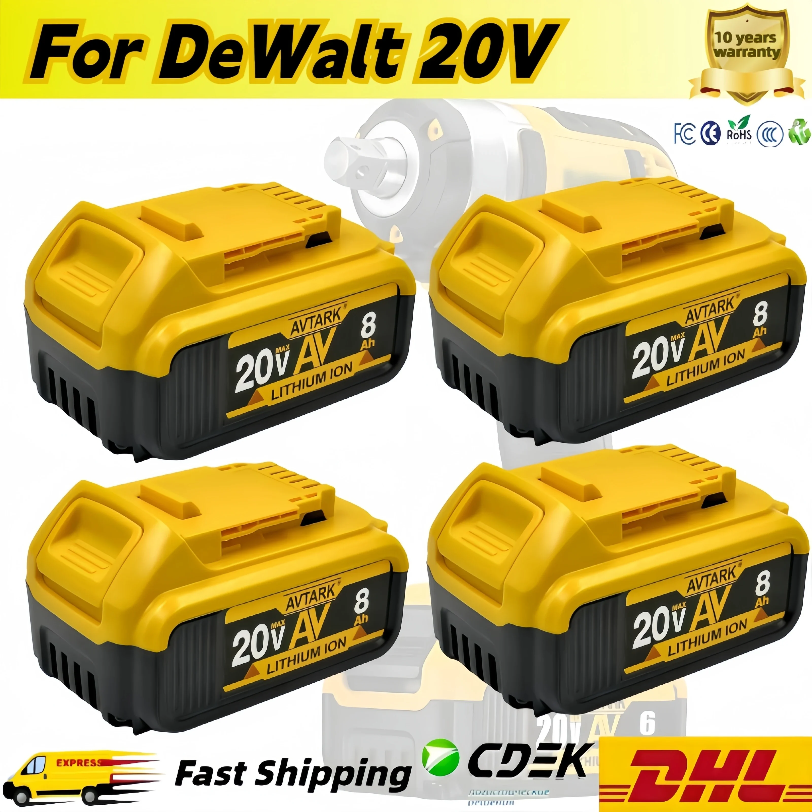 

Genuine 18V/20 Volt MAX 6.0Ah 8.0Ah DCB200 Replacement Li-ion Battery for DeWalt DCB205 DCB201 DCB203 Power Tool Batteries