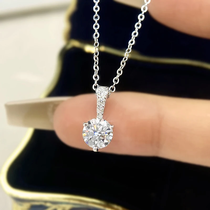 

DWJ 1-каратное круглое ожерелье с подвеской из муассанита и бриллианта для женщин, настоящее серебро 925 пробы, обручальное ювелирное изделие, подарки