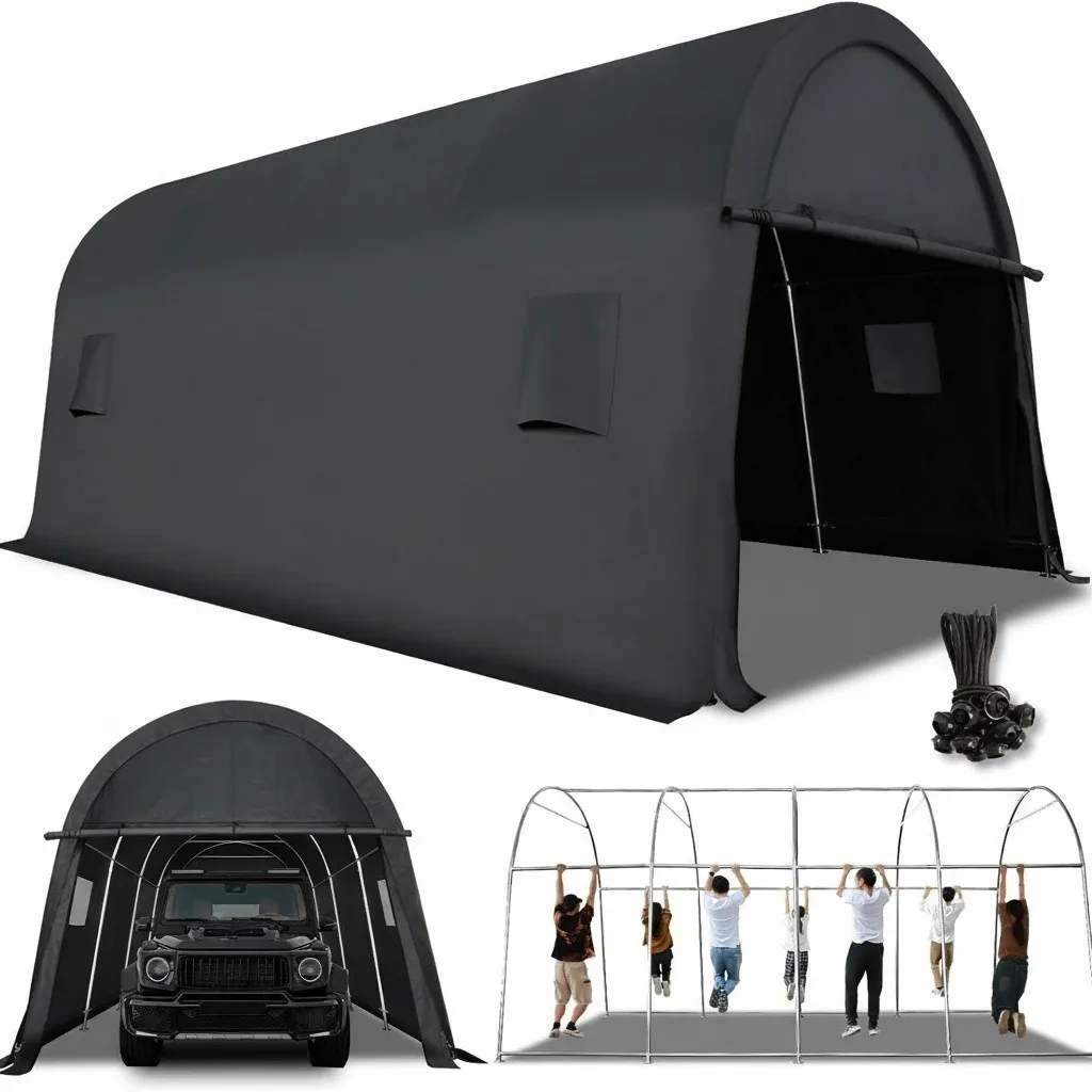 

12x20FT Heavy Duty Outdoor Car Shelter w/ Sidewalls Black！USA