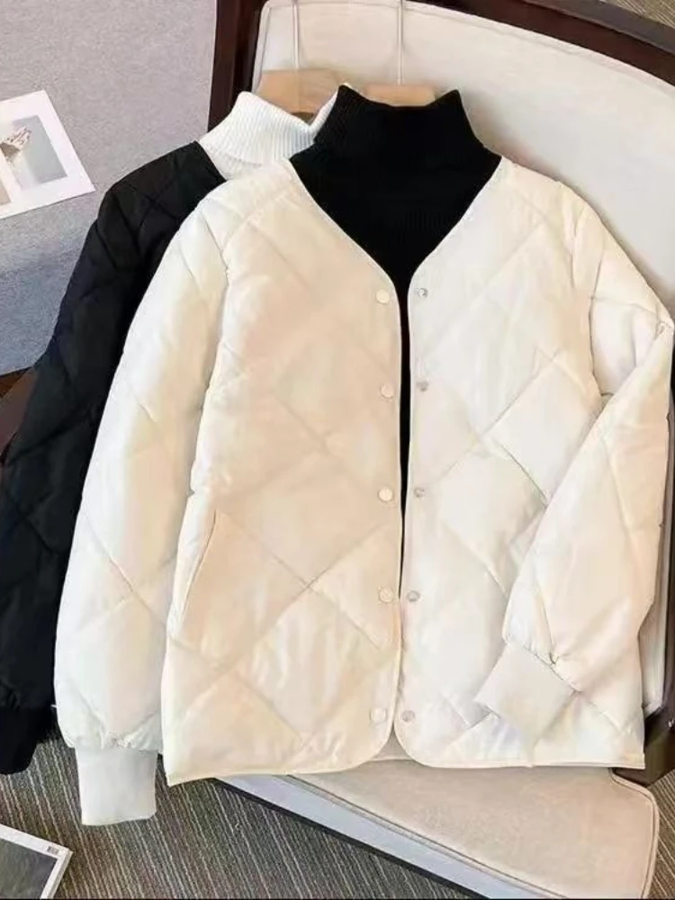جديد في الشتاء أزياء سترة مبطنة بالقطن للنساء الخريف الكورية تنوعا خفيفة الوزن المعين منقوشة سترة مبطنة بالقطن
