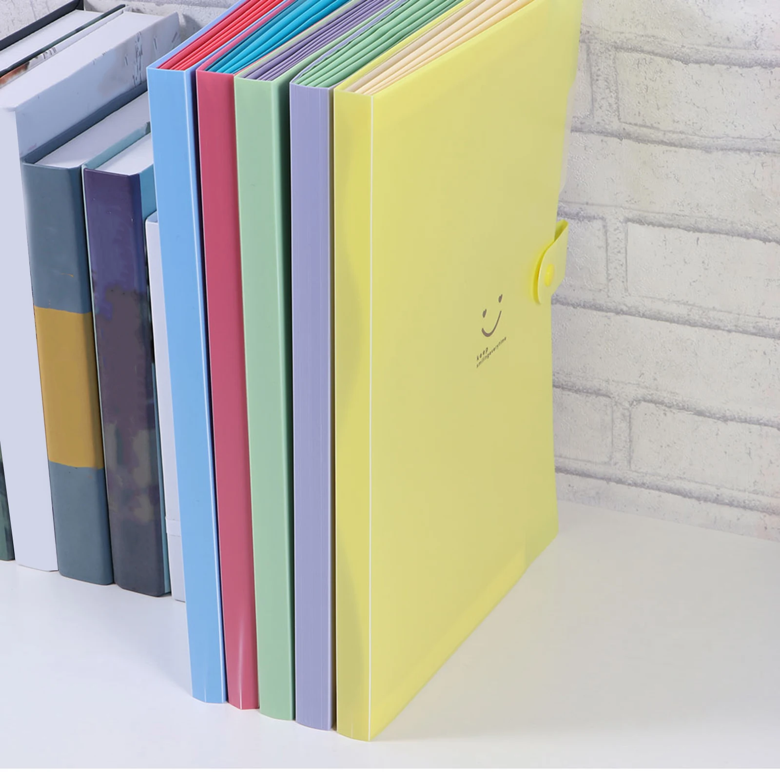 

5Pcs File Folder Plastic Expanding 5 Pockets Snap Closure Document Organizer Office School Travel Paper Storage Folder