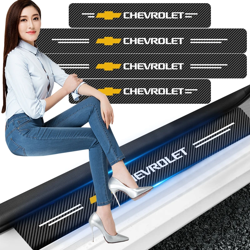 Juego de pegatinas para umbral de puerta de coche de fibra de carbono, 4 piezas, Compatible con Chevrolet Colorado Cruze Spark Captiva Malibu Trax Aveo Camaro