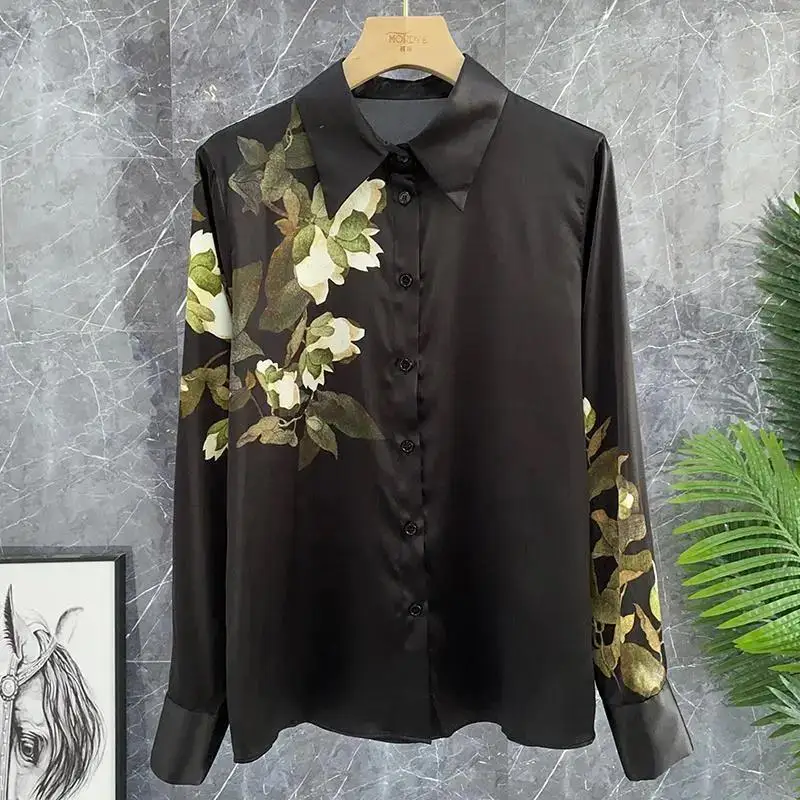 Spring Autumn Vintage Floral Printed Blouse Women\'s Clothing Commute Single-breasted Chinese Style Fashion Asymmetrical Shirt