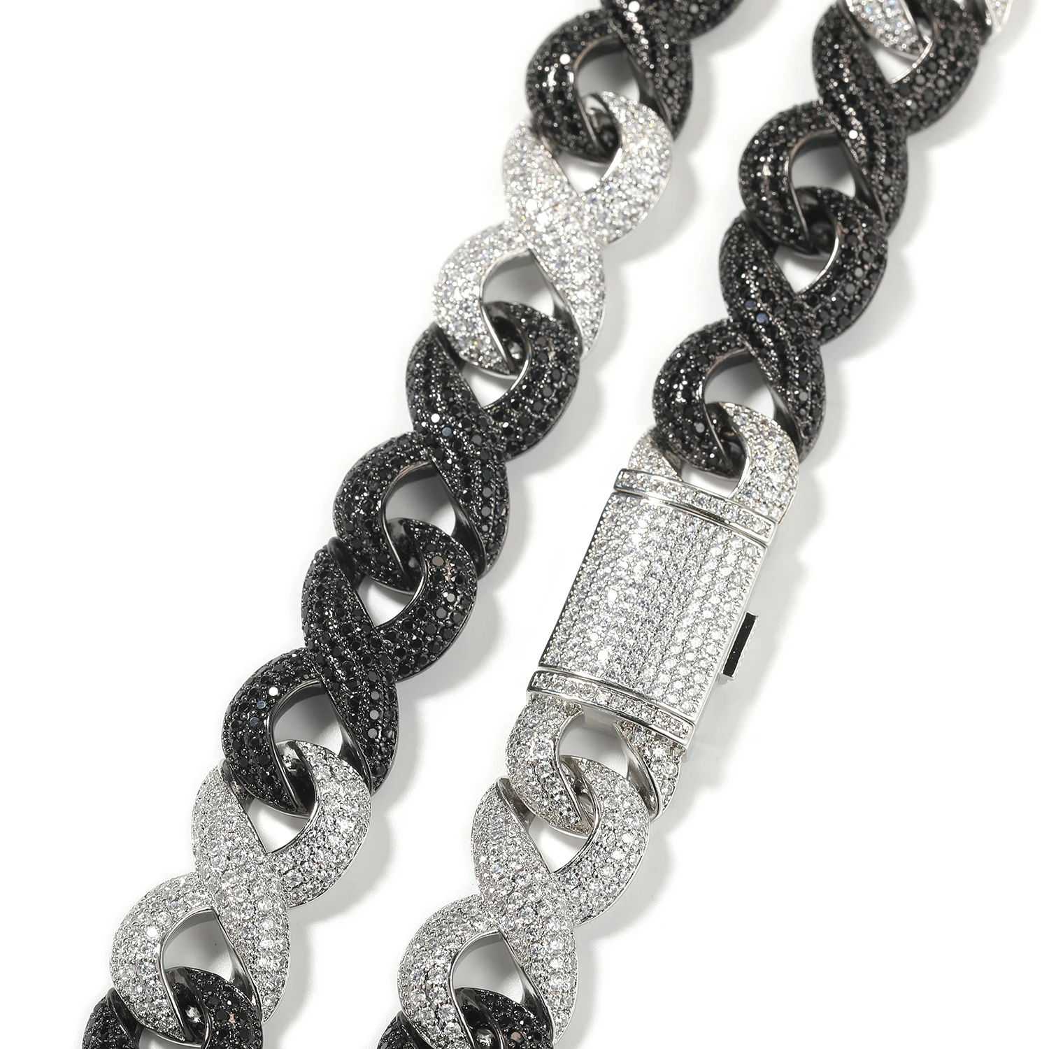 TBTK Mixed Black White 15mm Infinity Cuban Chain Necklace Iced Cubic Zirconia Link Chain Best Gift Hiphop Jewelry