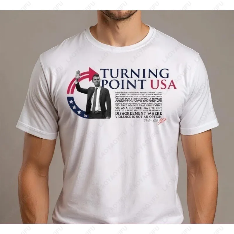 

Charlie Kirk Turning Point USA Tribute RIP Camisetas Men Women Cotton Trend Tshirt Great Man Portrait Regular Short Sleeve Gift