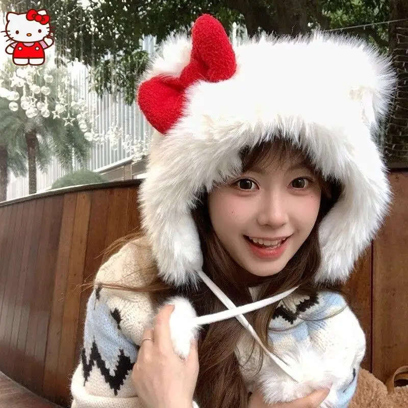 أنيمي مرحبا كيتي لي فنغ قبعة فتاة الشتاء أفخم سدادات حماية الأذن قبعة النساء الدراجات يندبروف قبعة تدفئة قبعة الإناث مهرجان هدية #6
