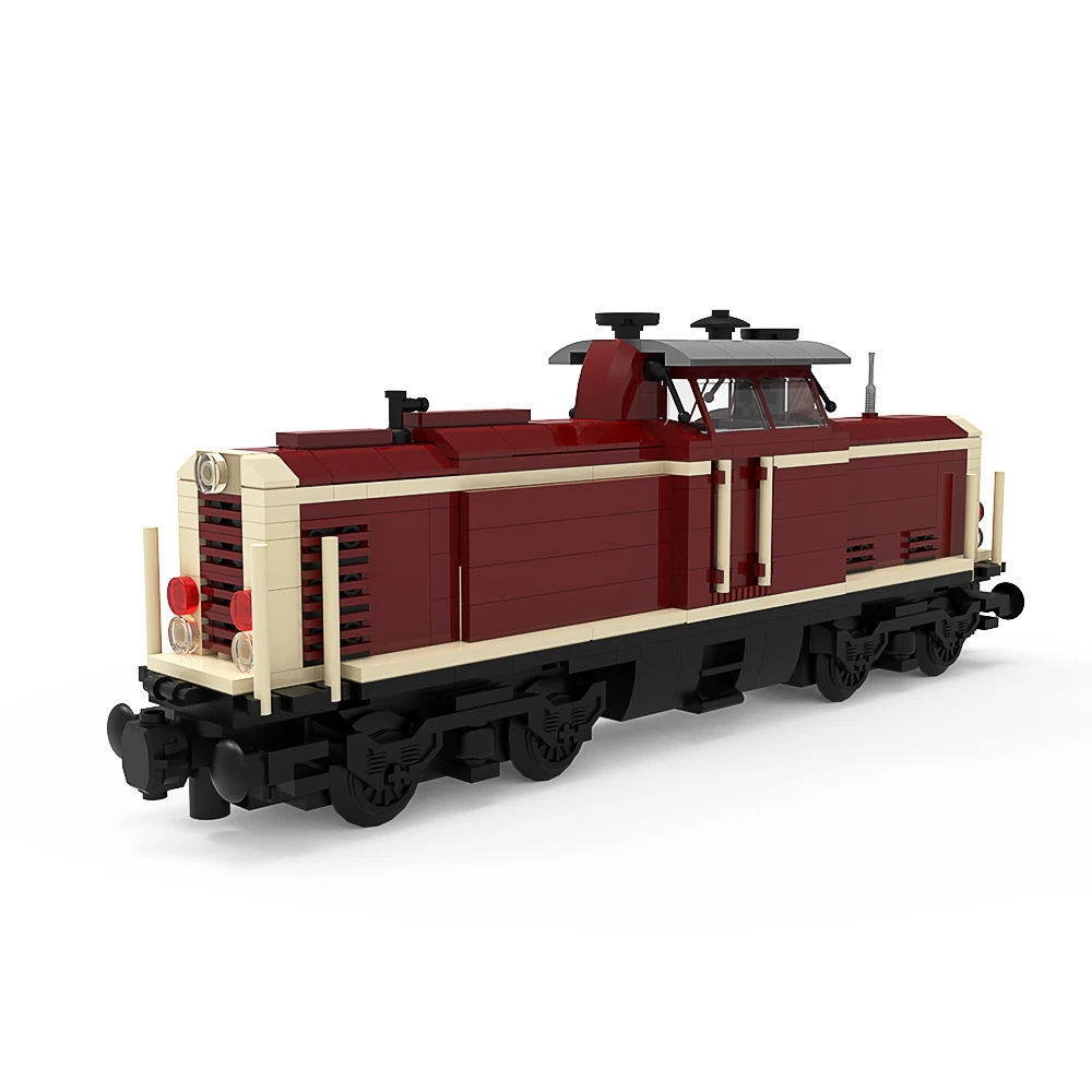 

V100 Дизельный локомотив MOC Строительные блоки, немецкий грузовой двигатель с зеленым печеньем, Европейский поезд DIY