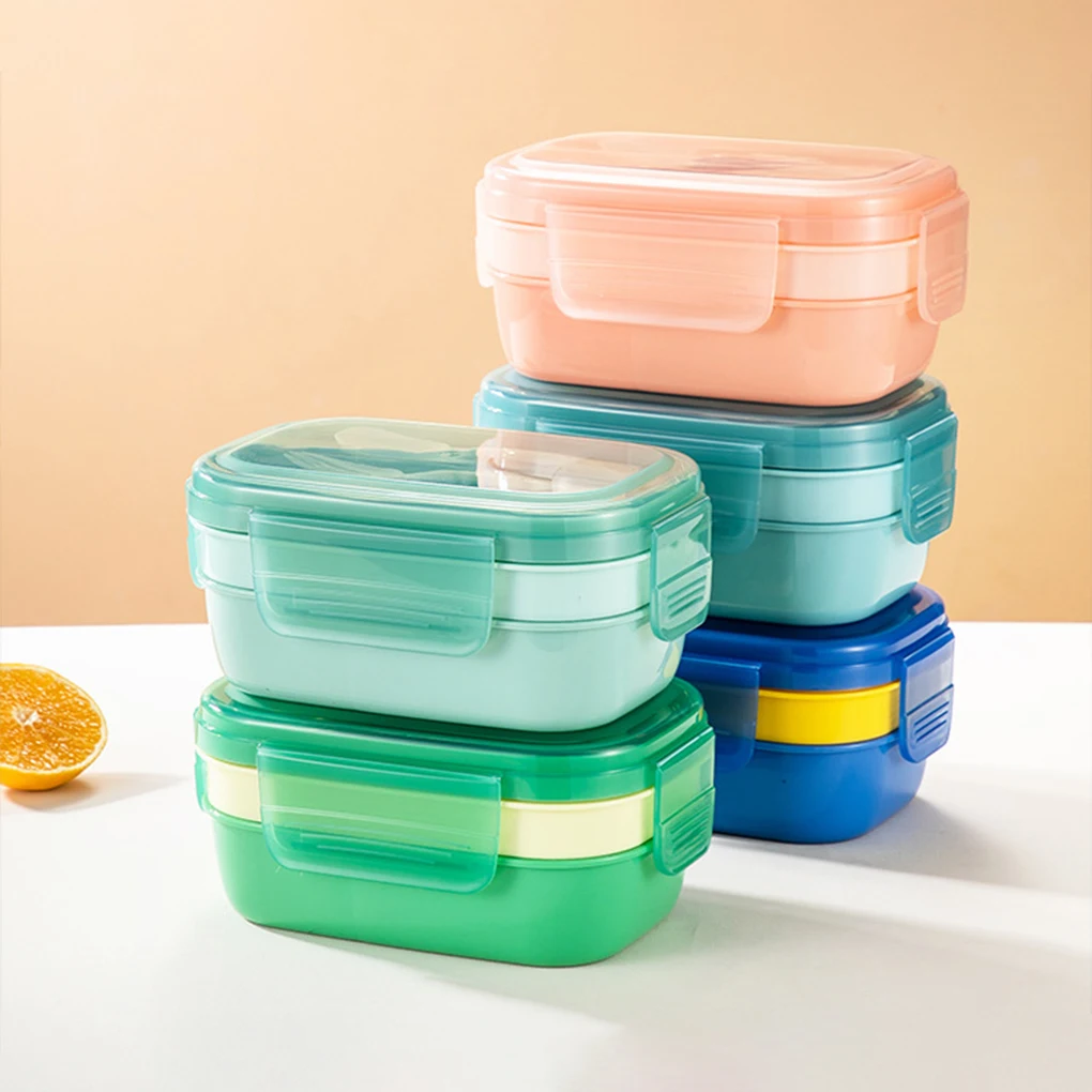 Stackable Bento Box Microwave Lunch Box 3 Layers All-in-One Lunch Containers with Cutlery Set Multiple Grid for Adults & Kids