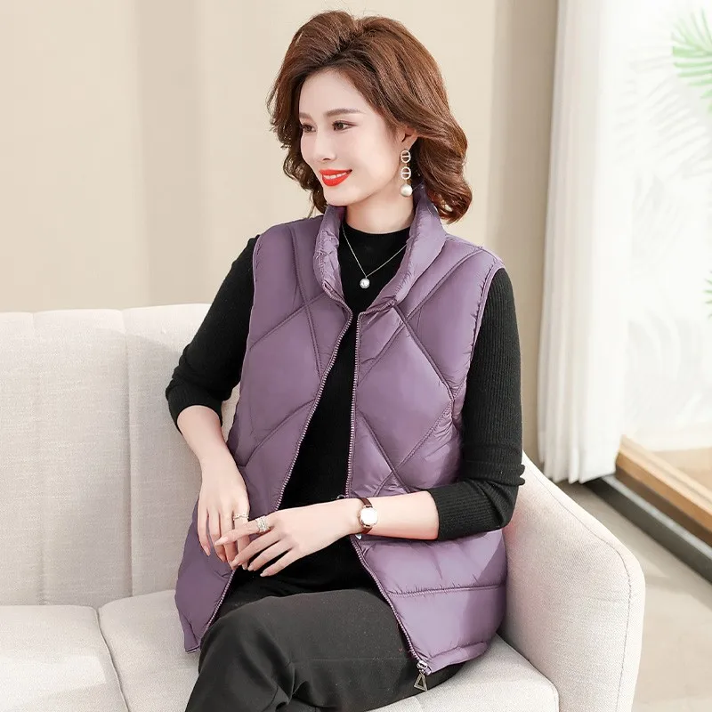 

Women Autumn Winter Stand Collar Zipper Big Pocket Solid Color Warm Coat For Ladies Fashion All Match Chic Vest