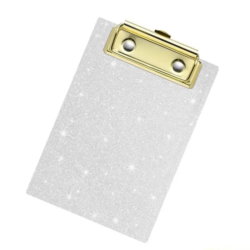 Glittering Acrylic Clipboard With Retractable Hook Metal Clip 6x4Inch Portable File Organiser Writing Board For Offices