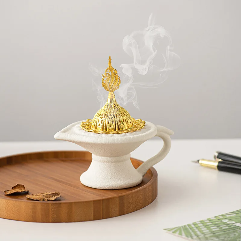 Ramadan Golden Aromatherapy Stove Ceramic Magic Lamp Aromatherapy Stove Home Desktop Decoration Middle Eastern Festival Gifts