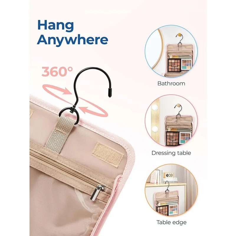 Lightweight and Portable Pink Diamond Patterned Makeup Bag with Layered Large Capacity for Hanging Miscellaneous Items