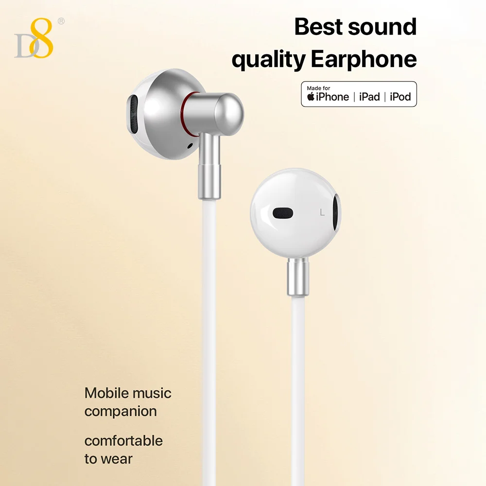 D8 Headphones with Lightning Connector. Microphone with Built-in Remote to Control Music, Phone Calls,and Volume with Microphone