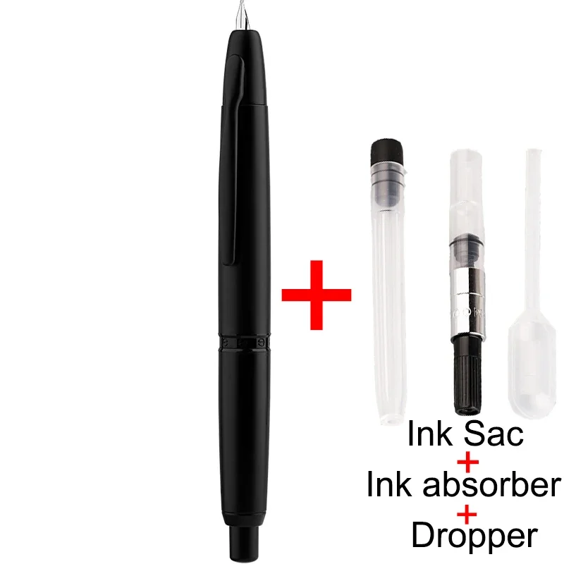 

MAJOHN A1 Press Fountain Pen Retractable Extra Fine Nib 0.4mm Metal Matte Black Ink Pen Converter for Writing Christmas Gifts