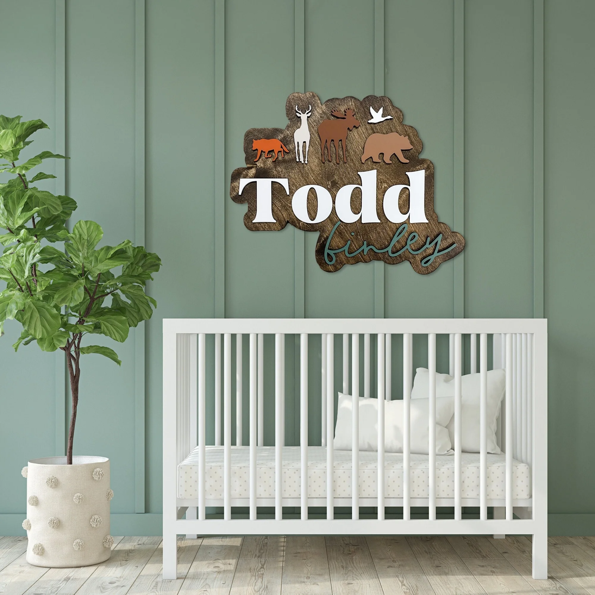 Custom 3D Woodland Name Sign Personalized Wildlife Nursery Decor Nature Inspired Wooden Name Kids Room Baby Name Sign Gift Idea