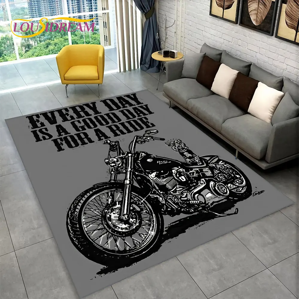 3D Retro Vintage Motorcycle Area Rug Large,Carpet Rug for Living Room Bedroom Sofa Doormat Decor,Child Play Non-slip Floor Mat