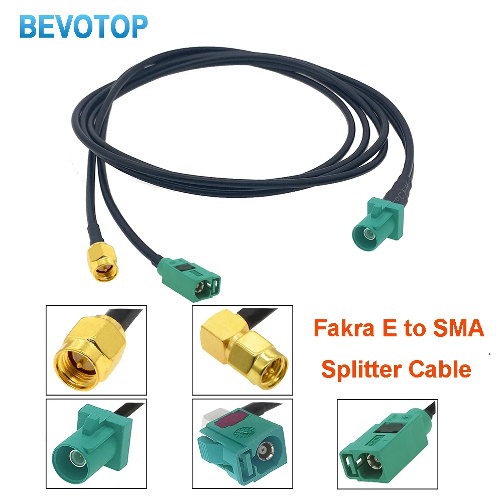 Green Fakra E to SMA Y Type Splitter Cable 1xFakra E Male to 1xFakra E Female + 1xSMA Male Plug RG174 Pigtail RF Coaxial Cables