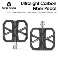 WEST BIKING Carbon Fiber Pedals 3 Bearing Ultralight MTB Titanium Axle Bicycle Pedals Hollow Flat Pedal Road Bike Accessories