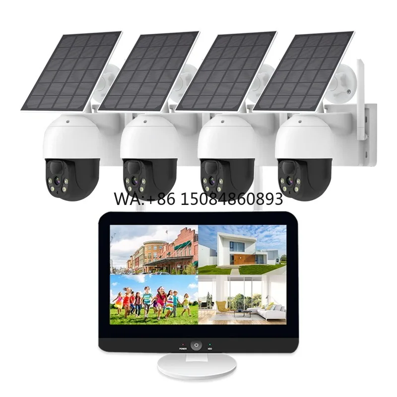

4MP Wireless PTZ Solar Security System Two Way Audio Night Vision Outdoor Waterproof 4CH CMOS Surveillance Kit