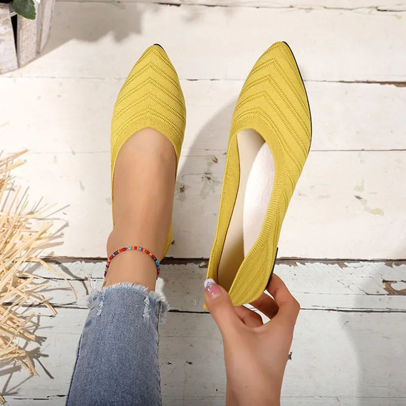 Zapatos Planos de Verano con Punta Puntiaguda, Zapatos de Oficina de Color Sólido, Zapatos de Punto sin Cordones, Zapatos Casuales de Ballet, Mocasines para Mujer, Zapatos de Mujer