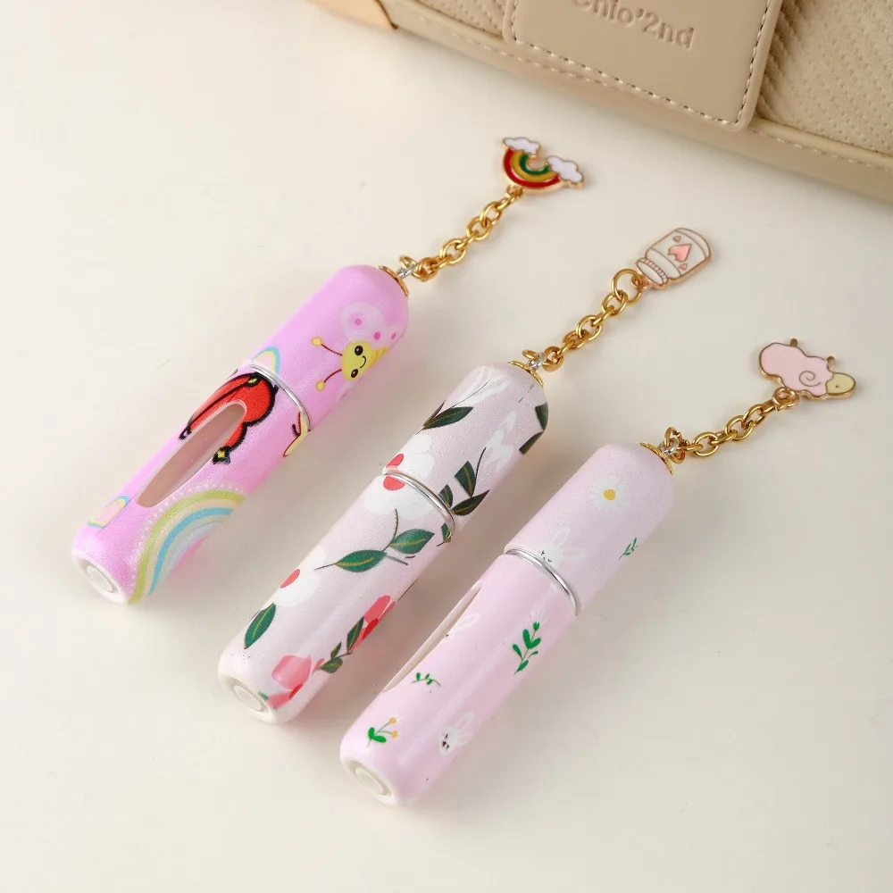 New 5ml Refillable Spray Bottle Flower Pattern Mini Refillable Perfume Bottle with pendant Spray Atomizer