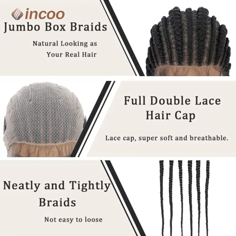 Knotless Cornrow Braided Wigs for Black Women Synthetic Jumbo Braided Full Lace Frontal Wigs Knotless Goddess Box Braids Wigs