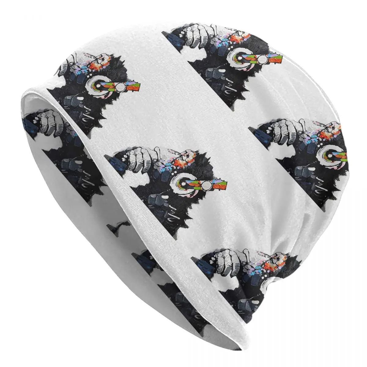 Banksy DJ Monkey Thinker With Headphones White Men Women Adult Beanies Caps Knitted Bonnet Hat Warm Autumn Winter Skullies Hats