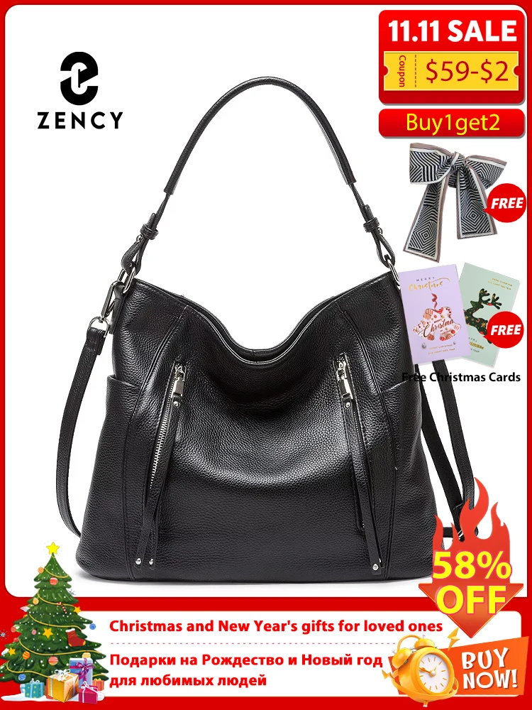 

ZENCY 2025 Новая сумка, роскошная женская сумка из натуральной кожи, сумка через плечо, двойной карман на молнии, очаровательная красная сумка-хобо