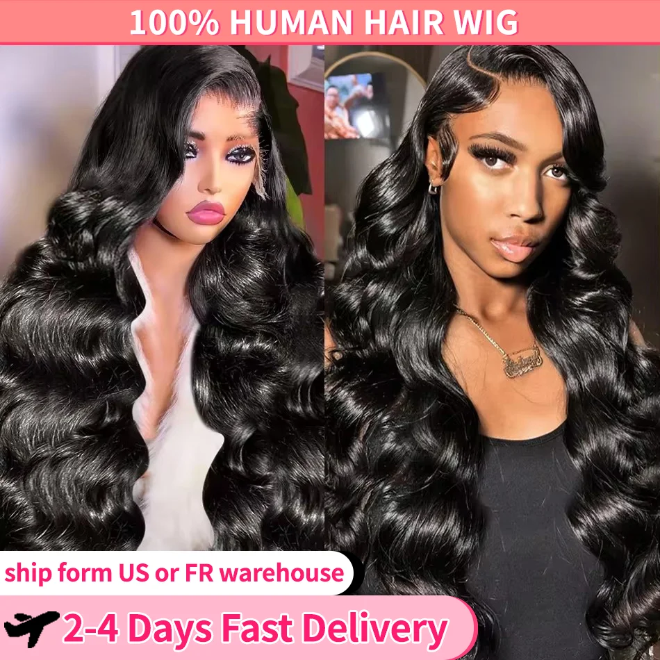 Indian Body Wave 13x6 HD Transparent Lace Front Human Hair Wigs Pre Plucked Remy Lace Frontal 180% 4x4 Lace Closure For Women