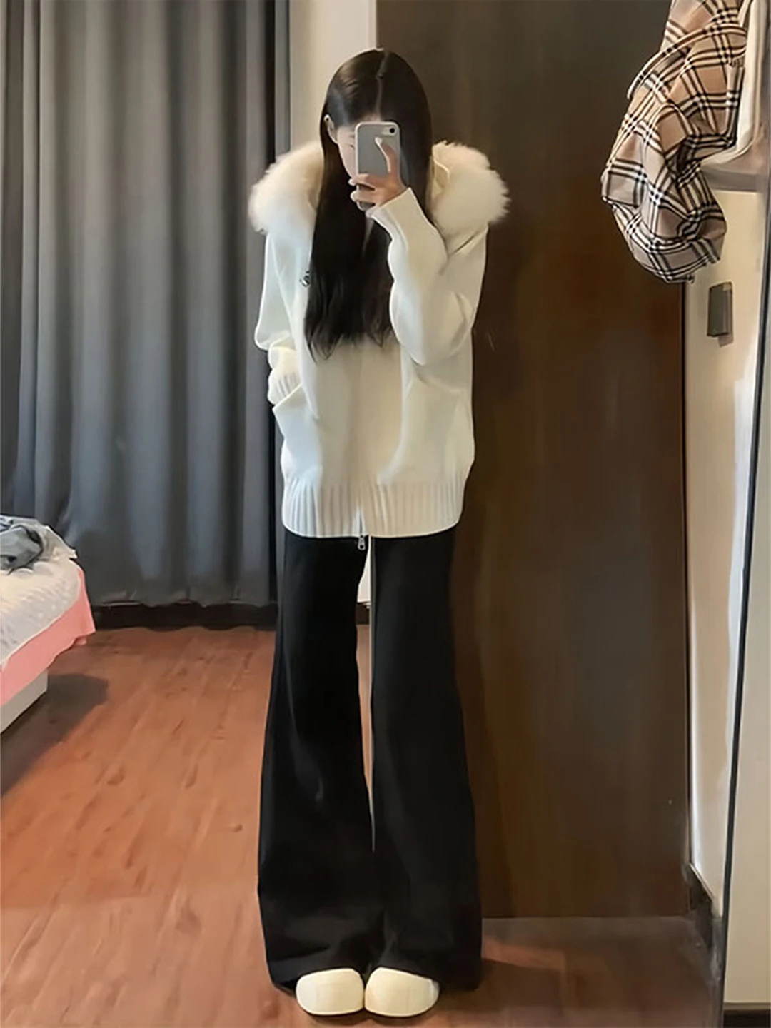 

Low-Waist Fleece-Lined Loose Thickened Wide Leg Jeans Women's Autumn Winter Casual Straight Cut Denim Pants Tapered Leggings