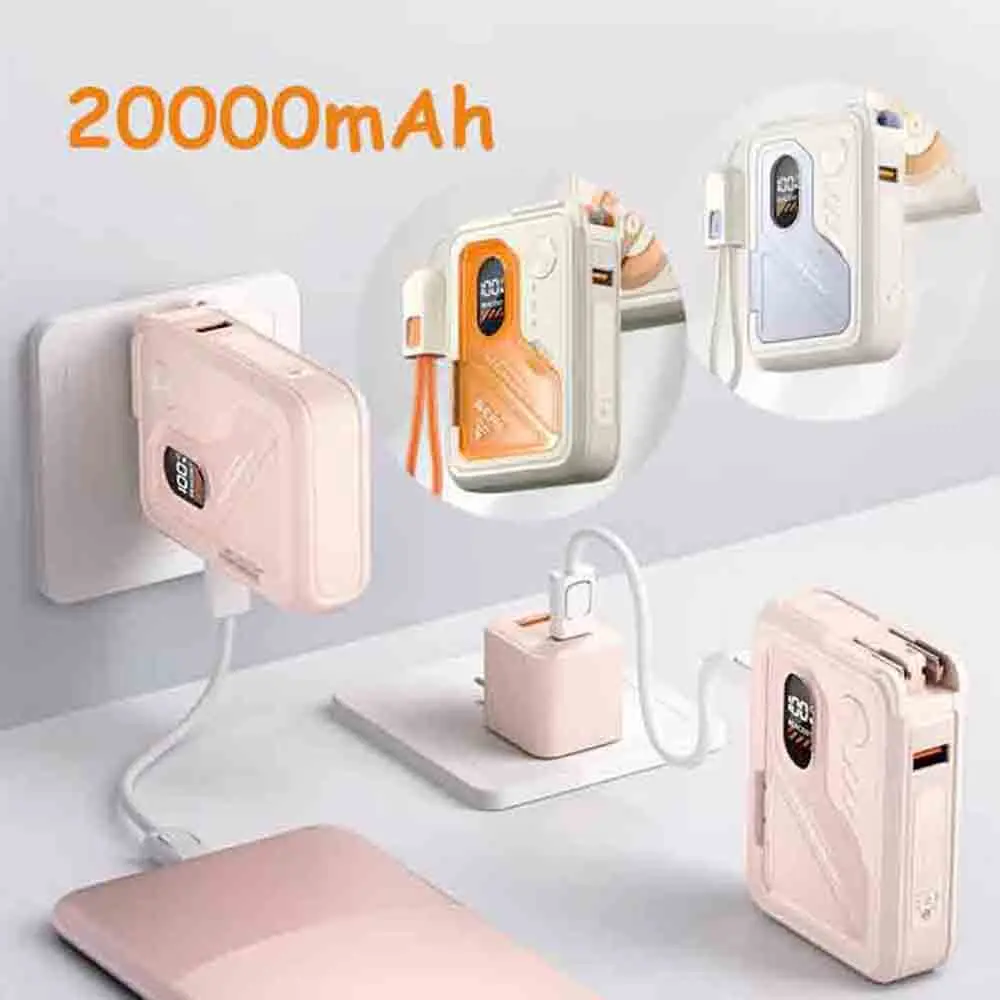 

20000 мАч Power Bank с вилкой переменного тока, быстрое зарядное устройство 22,5 Вт, внешний аккумулятор, магнитный внешний аккумулятор 5-в-1 с кабелем для IPhone Samsung