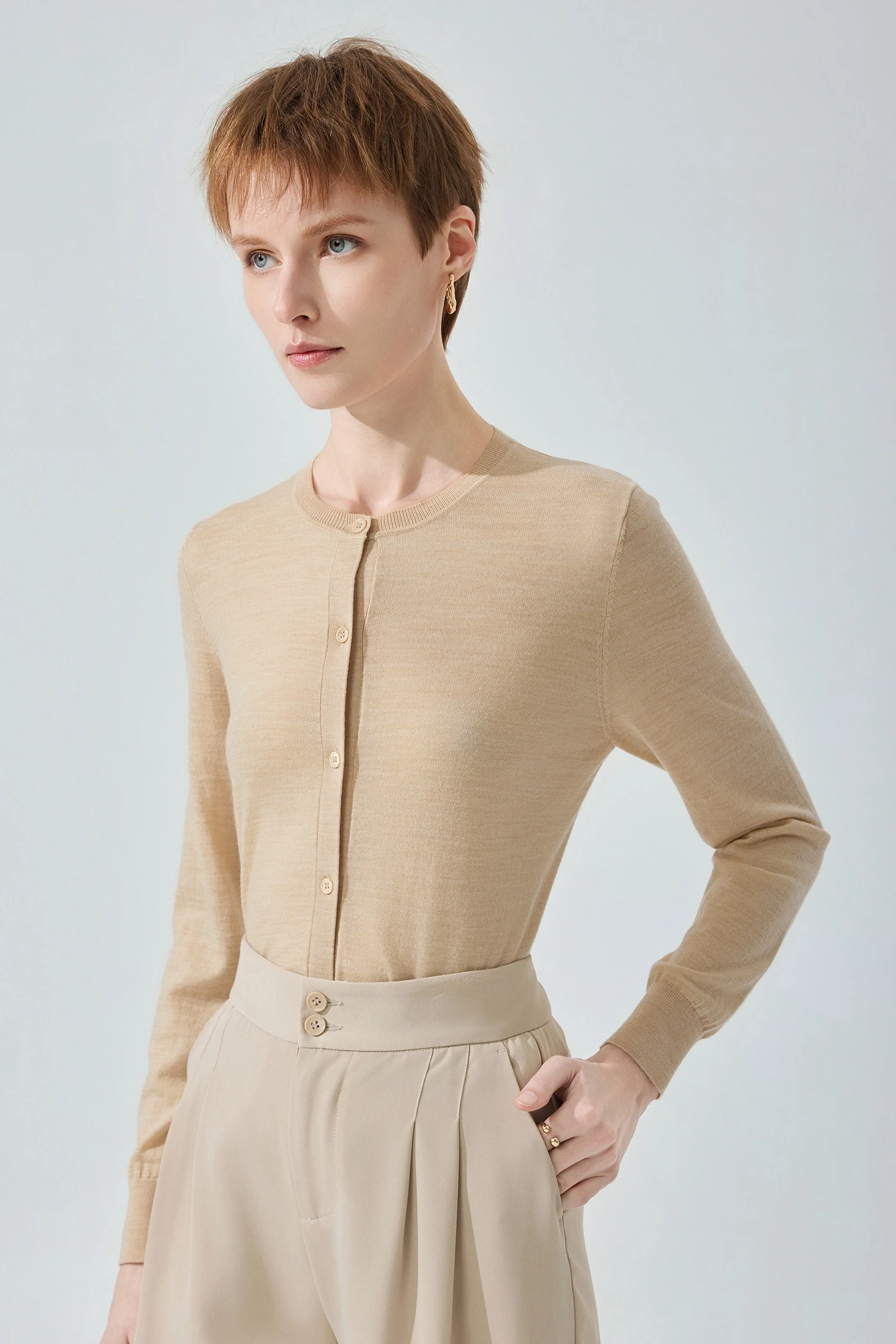 

Spring Autumn Women 100% Merino Wool Cardigan Sweater Long Sleeve Lightweight Comfortable Elegant Top