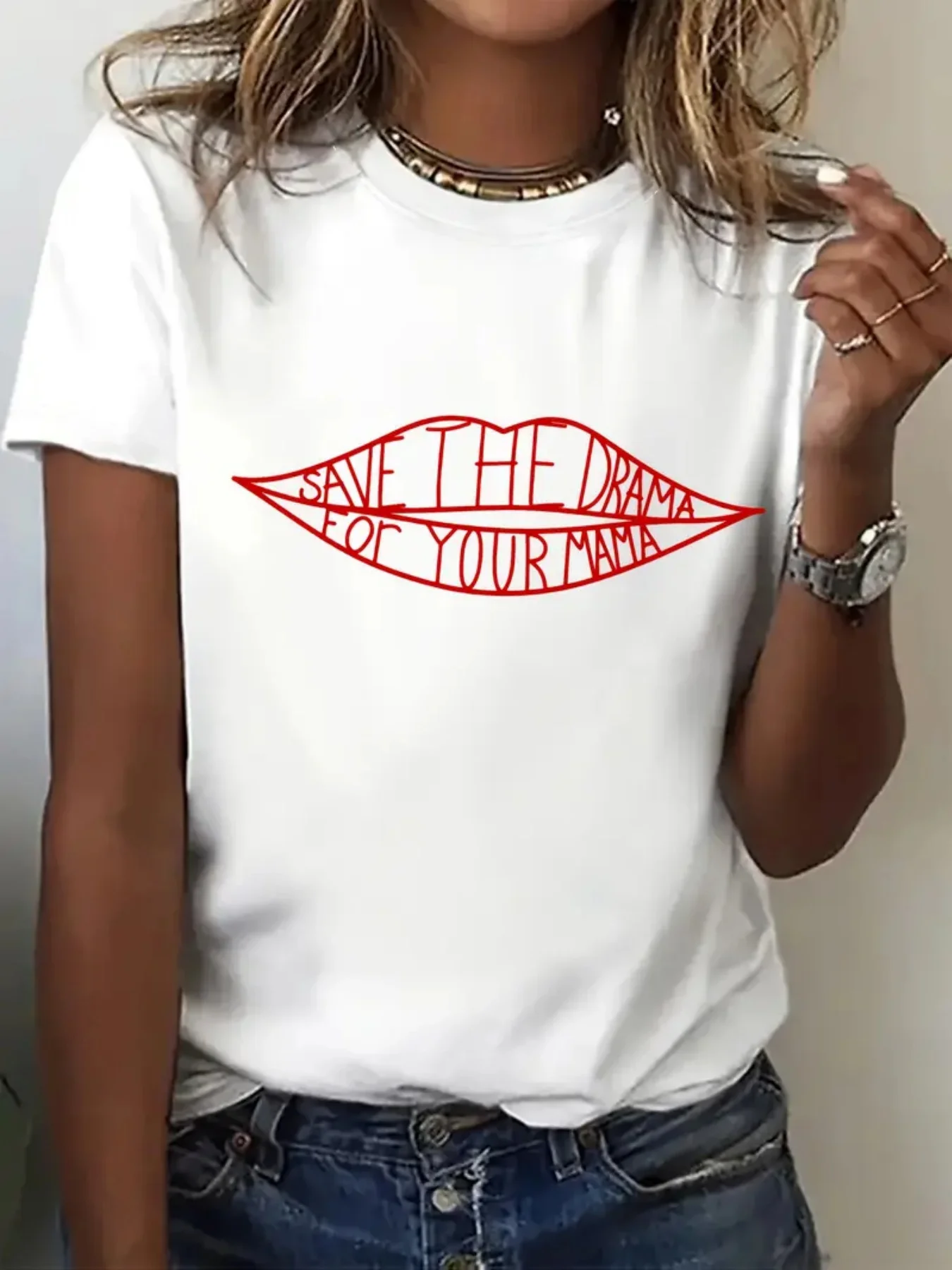 Save The Drama for Your Mama T-shirt Summer New Short Sleeved T-shirt Top Women's Casual Fashion Printed T-shirt Women