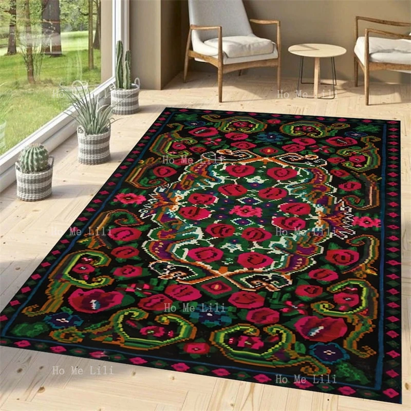 Mexican Mandala Patterned Ethnic Styles Flower Flannel Floor Rug Popular Colorful Non Slip Themed Home Gift