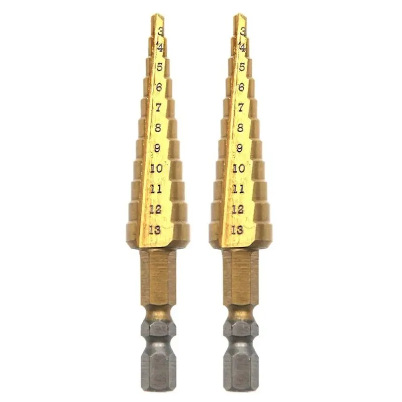 

Happy New- Multi Purpose Pagoda Drill 2PC 3-13Mm Titanium Plated Hexagonal Handle Step Drill Bit Irregular Drilling Tool