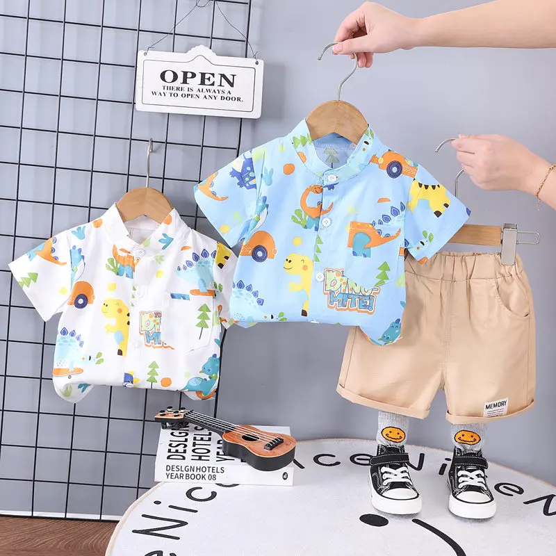 Children Cotton Summer Clothes Baby Boy Cartoon Printe Dinosaur T Shirts Shorts 2Pcs/Set Infant Kids Fashion Toddler Tracksuits