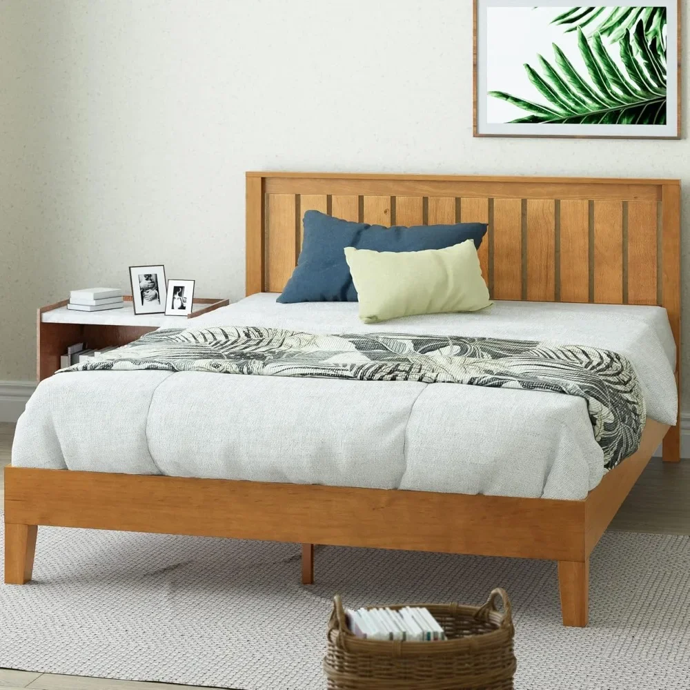 Deluxe Wood Platform Bed Frame with Headboard, Wood Slat Support, No Box Spring Needed, Easy Assembly, Rustic Pine, Twin