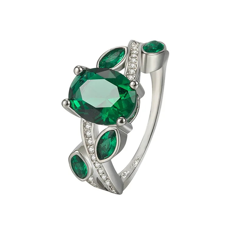 Green Emerald Silver Ring for Women Fashion Gold Color Inlaid Green Zircon Wedding Rings Bridal Engagement Jewelry