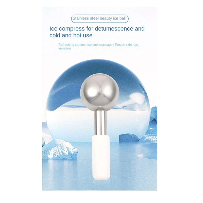 Rouleau facial en acier inoxydable pour soins du visage, froid et chaud, spa de beauté, globe rafraîchissant, boule de massage, blanc et argent, 1 pièce