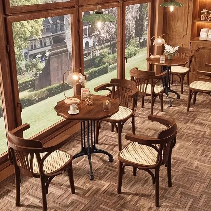 Minimalist Antique Design Wood And Iron Table And Chair Set For Furniture Restaurant Bars Cafes Coffee Shops Furniture Table An