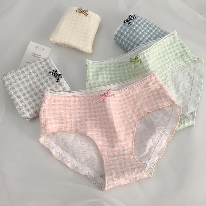 Japanese Girl Sweet Ladies Pure Cotton Sdudents Cute Bow Underwear Women New Ultra-thin Lattice Soft Panties