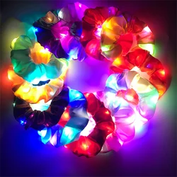 Led Light Girls Solid Scrunchies Hair Ties Rubber Band Hair Rope Ponytail Holder Pleated Elastic Scrunchie Hair Rubber Band