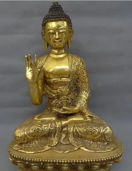 

18" Tibet Bronze Gilt Auspicious Flower Sakyamuni Shakyamuni Joss Buddha Statue