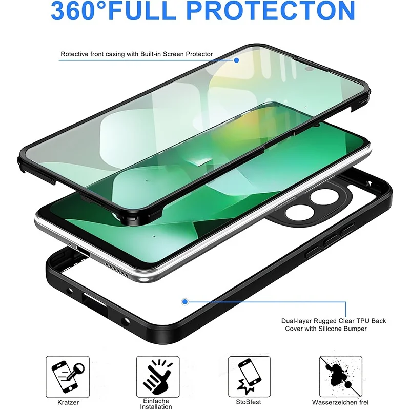 360° Vollschutz Stoßfeste Hülle für Xiaomi Redmi Note 15 14 13 12 5G 11 10 9 9S Transparente Panzerhülle mit Integriertem Displayschutz – Detail 2