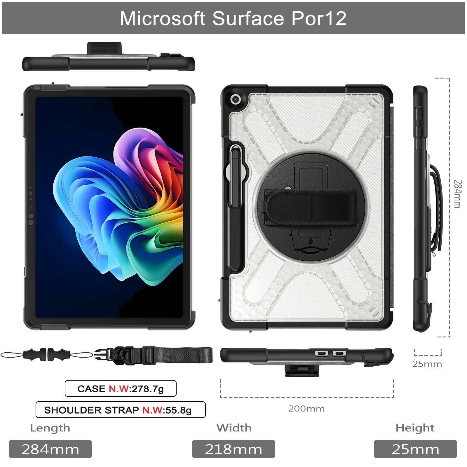 

Чехол с поворотной подставкой на 360 градусов для Microsoft Surface Pro 12 дюймов, чехол для планшета 2025 со складным кронштейном, чехол из ПК + ТПУ для Surface Pro12