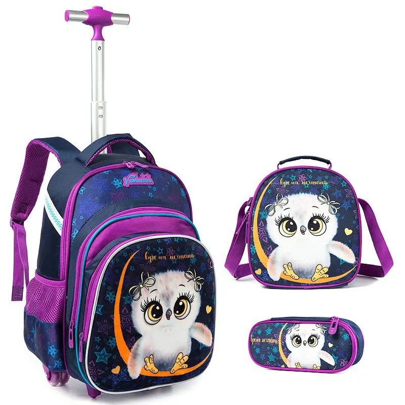 

School Wheeled Backpack Bag Lunch Bag Set School Rolling Backpack Bag with Wheels Student School Trolley Backpack Bag for Girls