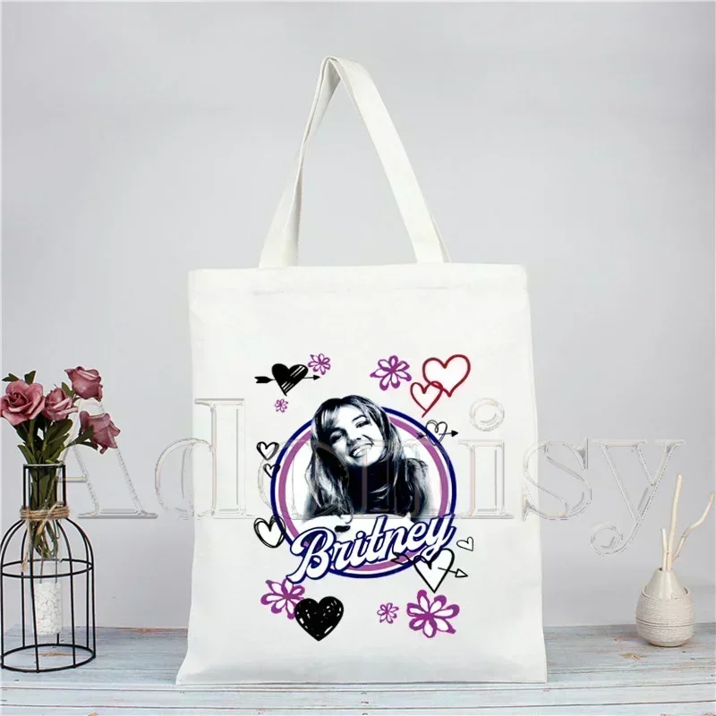 حقيبة تسوق بريتني سبيرز للمغنية ، صورة جميلة ، قماش بيئي ، قطن ، حقيبة حمل ، تشنج ، قابلة لإعادة الاستخدام