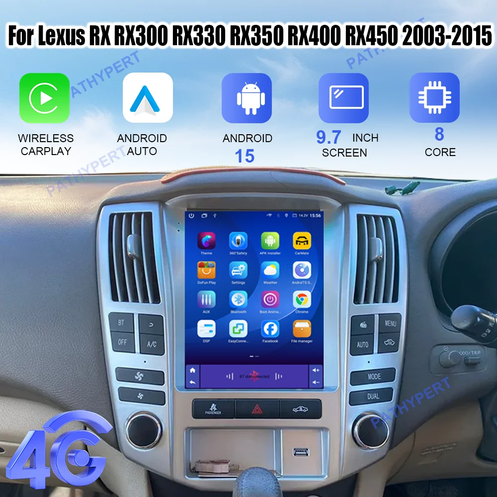 

Android 15 For Lexus RX RX300 RX330 RX350 RX400 RX450 2003-2015 Car Radio Wireless Carplay Tesla Screen Multimedia Player GPS 4G